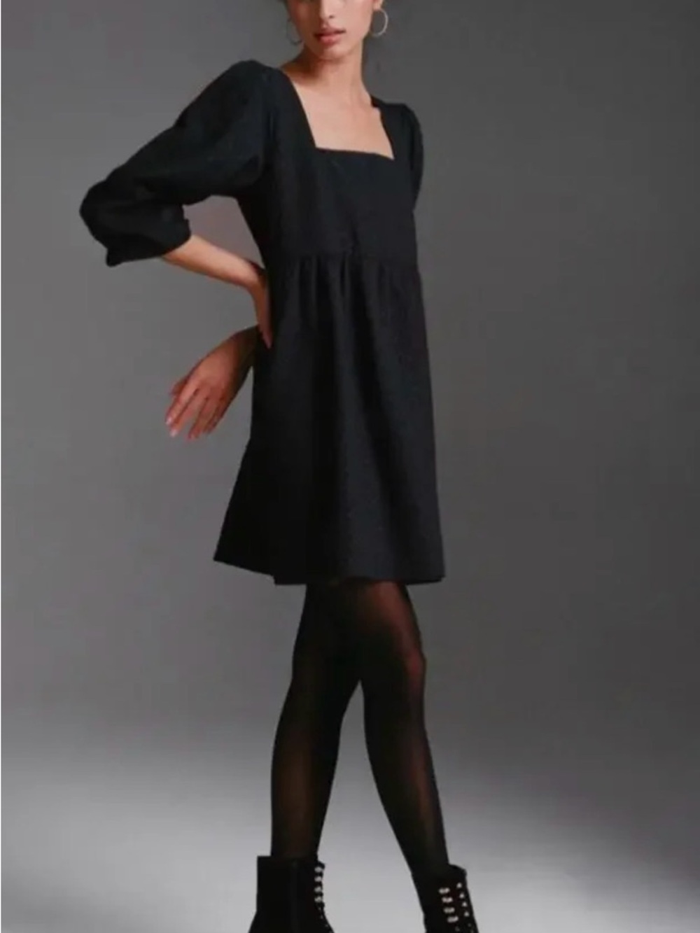 Anthropologie Black Mini Dress with Three-Quarter Sleeves